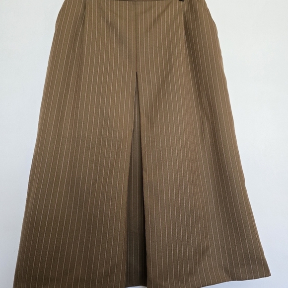 SEVENTY Venezia Vintage Tan Pin Stripe Pleated Midi Skirt 90s Academia - Picture 9 of 10
